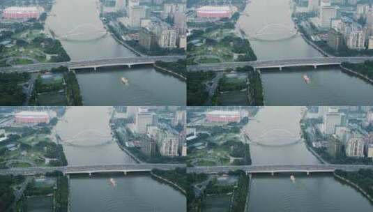 航拍广州海心桥交通发达珠江高清在线视频素材下载