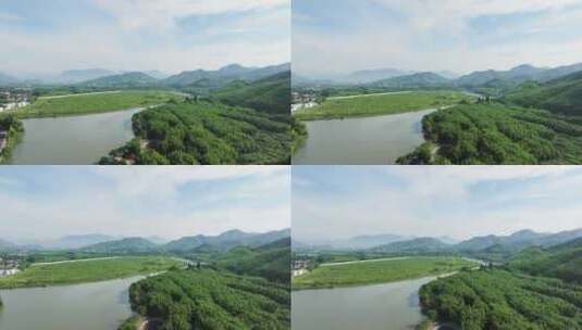 浙江省杭州市余杭双溪漂流景区航拍高清在线视频素材下载