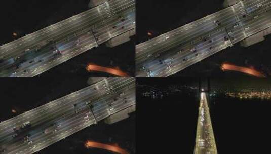 航拍广州南沙大桥立交桥夜景高清在线视频素材下载