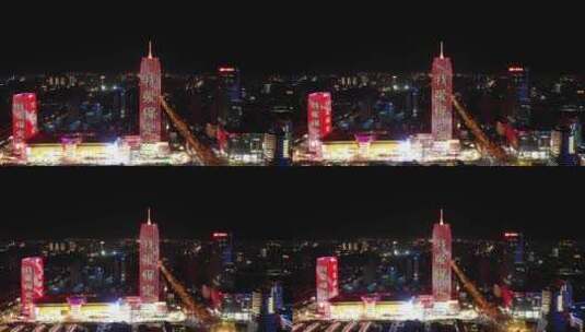 河北保定万博广场夜景灯光航拍高清在线视频素材下载