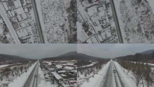 J哈尔滨伊春汤旺河雪天行车4K航拍视频高清在线视频素材下载