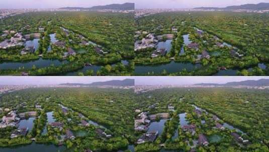 杭州西溪湿地黄昏日落时分航拍高清在线视频素材下载