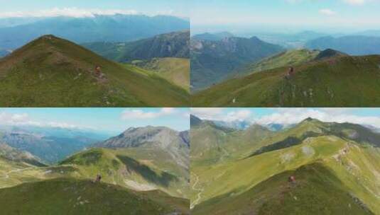 背包客在山顶徒步旅行阿尔卑斯山高清在线视频素材下载
