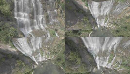 新农村月亮湾景区大瀑布水流航拍高清在线视频素材下载