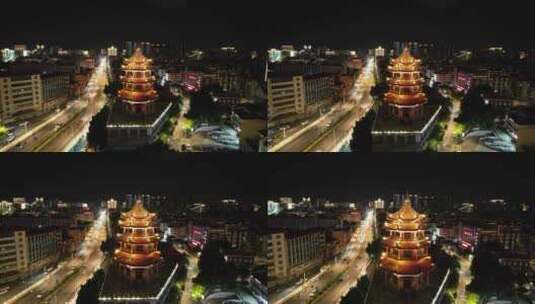 福建漳州威镇阁夜景灯光航拍高清在线视频素材下载
