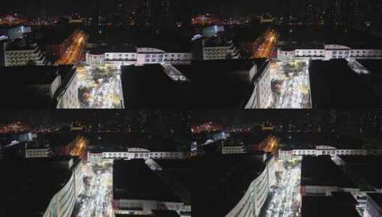 河北邯郸城市夜景灯光城南夜市航拍高清在线视频素材下载