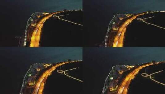 厦门环岛南路夜景公路航拍沿海公路海边公路高清在线视频素材下载