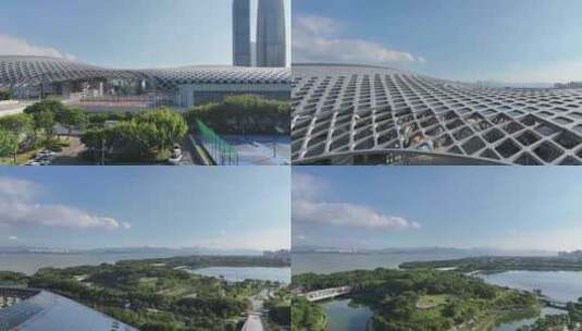 深圳湾城市交通航拍高清在线视频素材下载