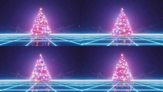 4K 圣诞节 霓虹 圣诞树 节日动态背景高清在线视频素材下载