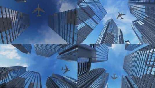 飞机飞过天空 飞机飞过城市高清在线视频素材下载