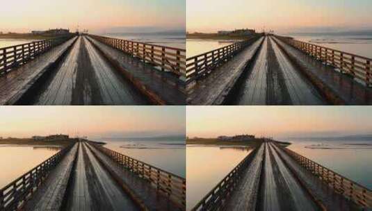 4K 夕阳下的木桥高清在线视频素材下载