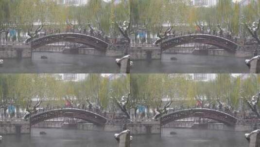 济南雪后的护城河，老城区黑虎泉泉水景观高清在线视频素材下载