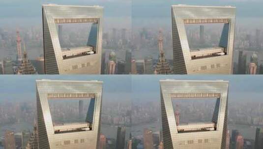 航拍 上海日出 环球金融中心 城市风光高清在线视频素材下载