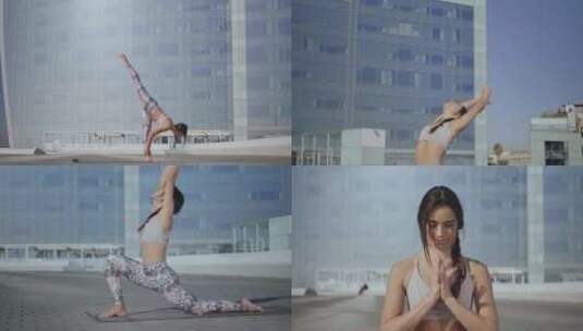 城市女人做瑜伽健身运动放松高清在线视频素材下载