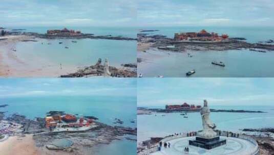 洛迦寺，海边观音像、海中寺庙航拍视频合集高清在线视频素材下载