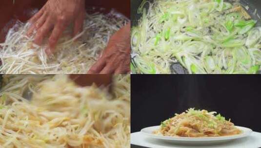 中国传统家常小菜醋溜豆芽烹饪过程高清在线视频素材下载