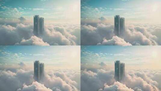 云雾缭绕的城市大楼高清在线视频素材下载