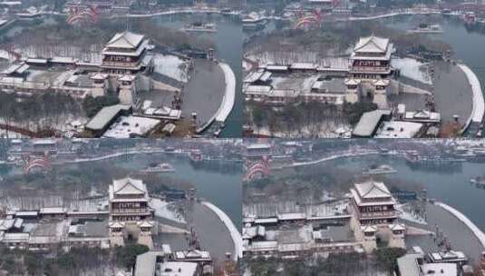 西安大唐芙蓉园雪景高清在线视频素材下载