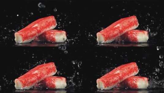 新鲜蟹柳美食特写升格镜头高清在线视频素材下载