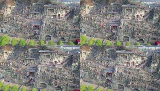 四川广元市千佛崖景区石雕石窟石刻航拍高清在线视频素材下载