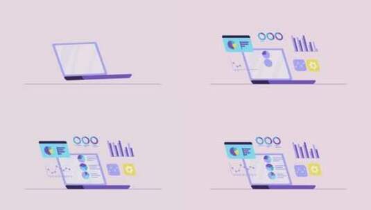 笔记本电脑和图形的动画、财务图表和图表。高清在线视频素材下载