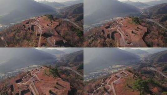 空中景观日本旅游目的地山脉遗址，武田城高清在线视频素材下载