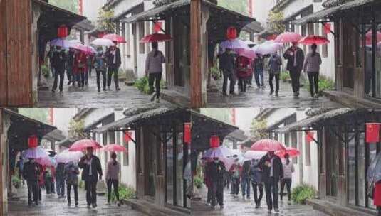 【合集】雨天南浔古镇游客流量高清在线视频素材下载