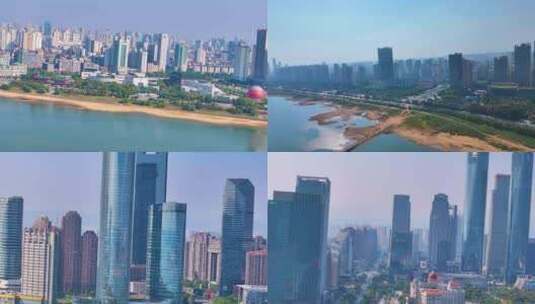 江西南昌赣江江景高楼大厦摩天大楼航拍城市高清在线视频素材下载
