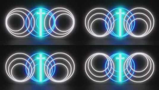 霓虹灯十字由蓝白霓虹灯圈3d动画循环框高清在线视频素材下载