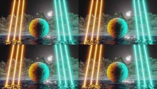 现代未来霓虹灯抽象背景行星在霓虹灯激光3高清在线视频素材下载