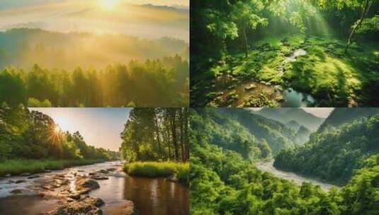 森林溪流河流自然生态高清在线视频素材下载