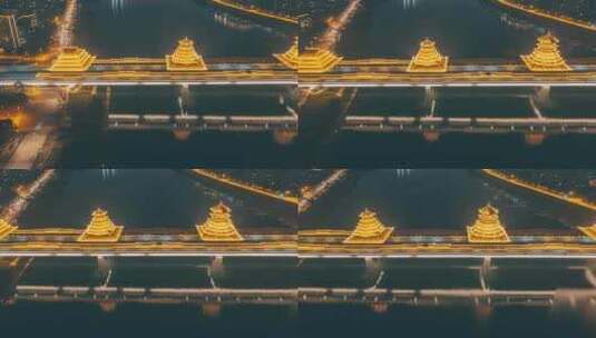 侗族特色风雨桥-柳州凤凰岭大桥航拍延时高清在线视频素材下载