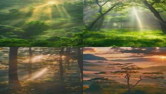 森林阳光光束风景美景4K高清在线视频素材下载