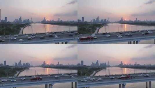中国广东省广州市海珠区琶洲大桥日落高清在线视频素材下载