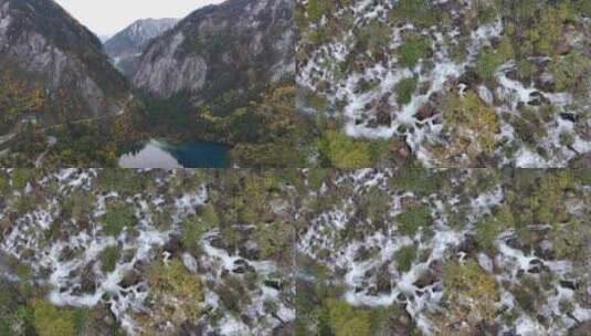 四川阿坝州九寨沟秋色网红瑶池高空航拍高清在线视频素材下载