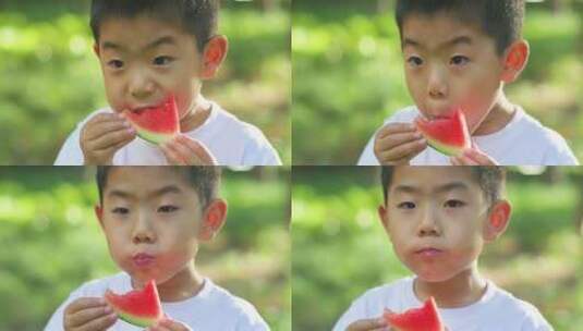 夏天儿童吃西瓜高清在线视频素材下载