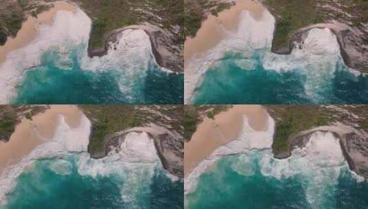 巴厘岛佩妮达海浪浪花海滩航拍高清在线视频素材下载