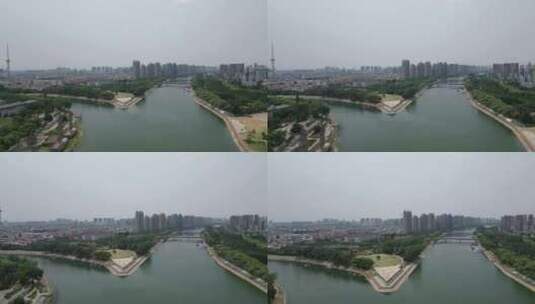 航拍河南漯河风景景区城市风光城市建设高清在线视频素材下载