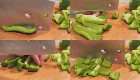 厨师切青椒块柿子椒丁高清在线视频素材下载