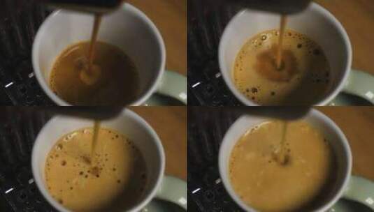 将机器中的新鲜咖啡倒入马克杯高清在线视频素材下载