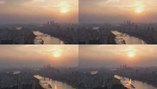 福州日落航拍夕阳城市建筑风光早晨日出阳光高清在线视频素材下载