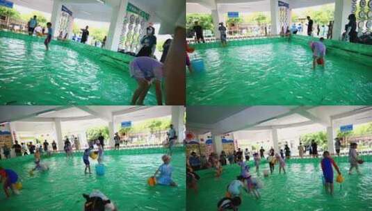 学校夏日打水仗玩水泼水水上乐园戏水高清在线视频素材下载