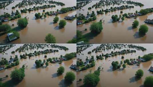 暴雨后被水淹了的村庄高清在线视频素材下载