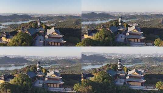 杭州湘湖先照寺希区柯克航拍高清在线视频素材下载