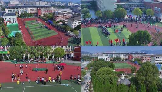 学校操场学生列队活动航拍高清在线视频素材下载