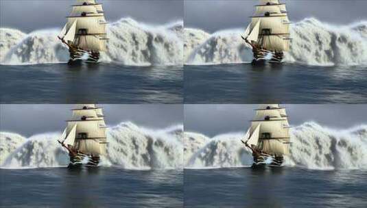 大海中航行的古典帆船高清在线视频素材下载
