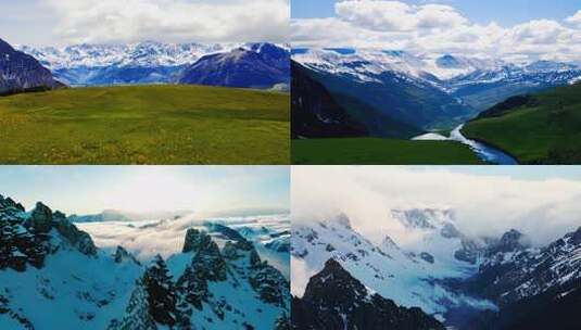 航拍壮美雪山 高原草原雪山合集高清在线视频素材下载
