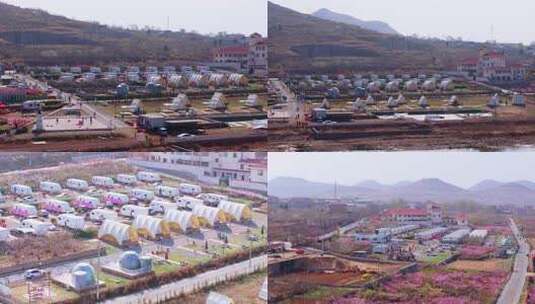 航拍山亭岩马水库美丽的房车营地高清在线视频素材下载