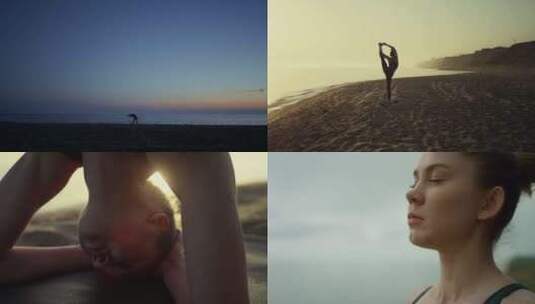 海边练瑜伽意境瑜伽镜头合集高清在线视频素材下载