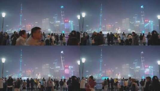 上海外滩夜晚人流高清在线视频素材下载